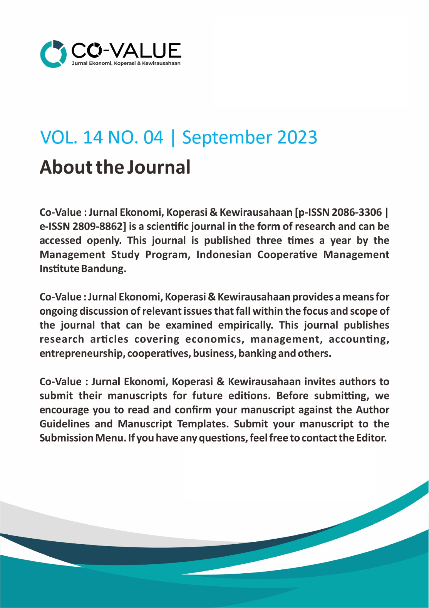 					View Vol. 14 No. 1 (2023): Co-Value : Jurnal Ekonomi, Koperasi, & Kewirausahaan
				