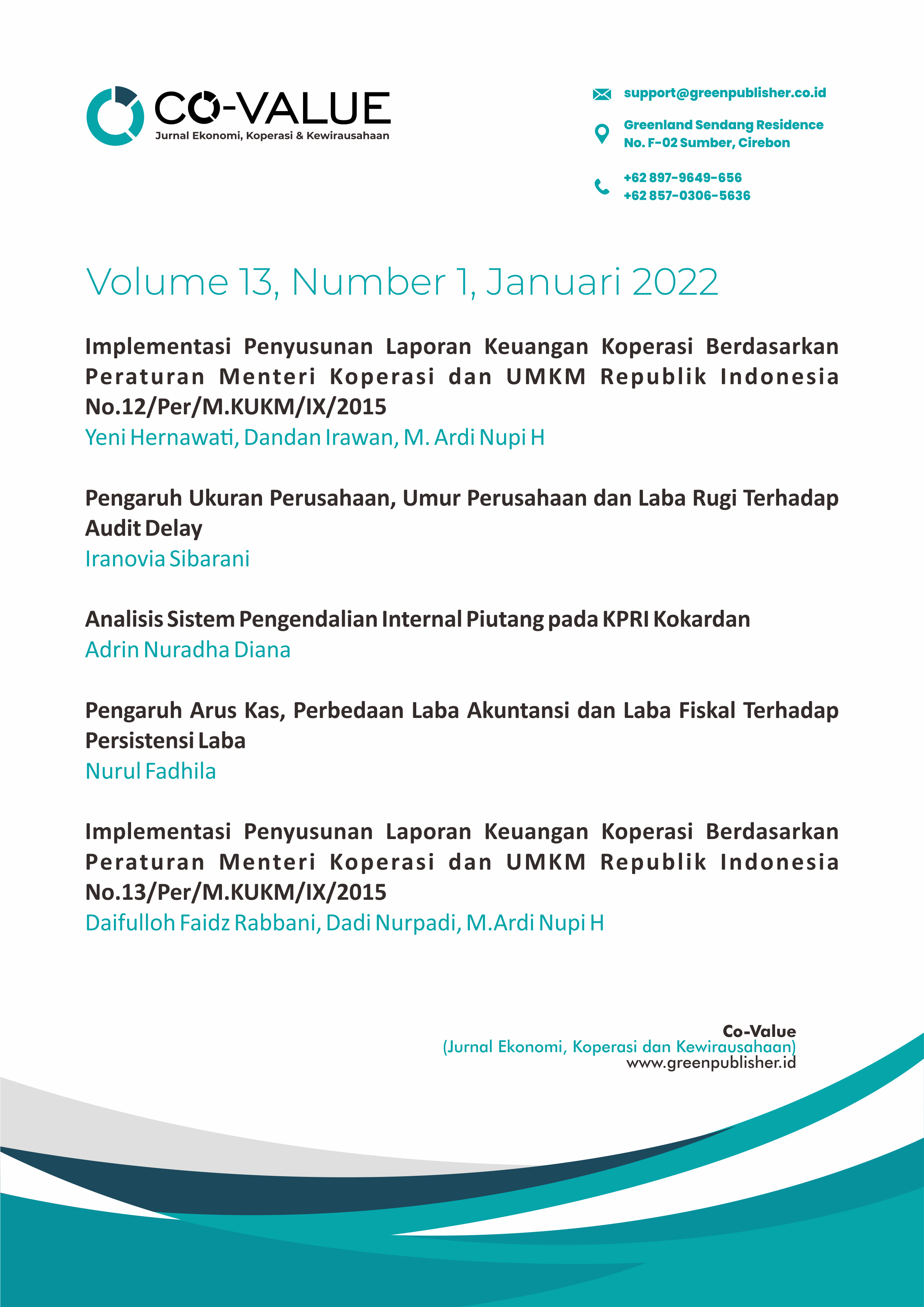 					View Vol. 13 No. 1 (2022): Co-Value : Jurnal Ekonomi, Koperasi, & Kewirausahaan
				